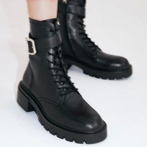 Zara Low Heeled Leather Ankle Boots Size 6